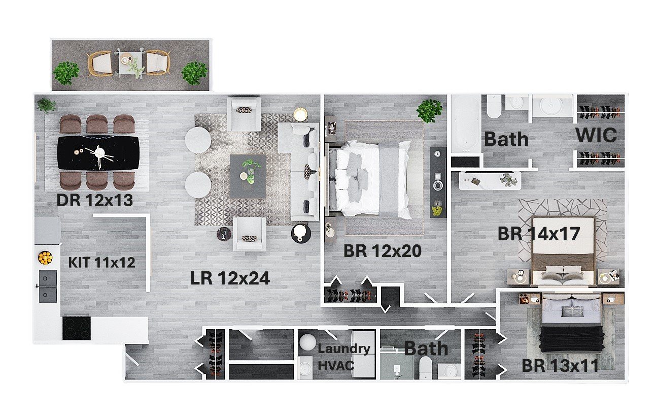 Three Bedroom Two Bath floor plan
